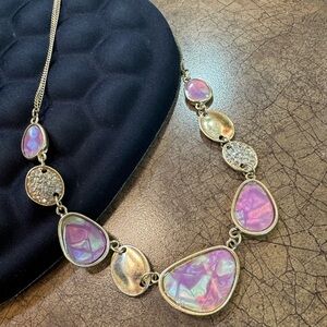 Gold-Tone Necklace with Iridescent Pink Gemstones